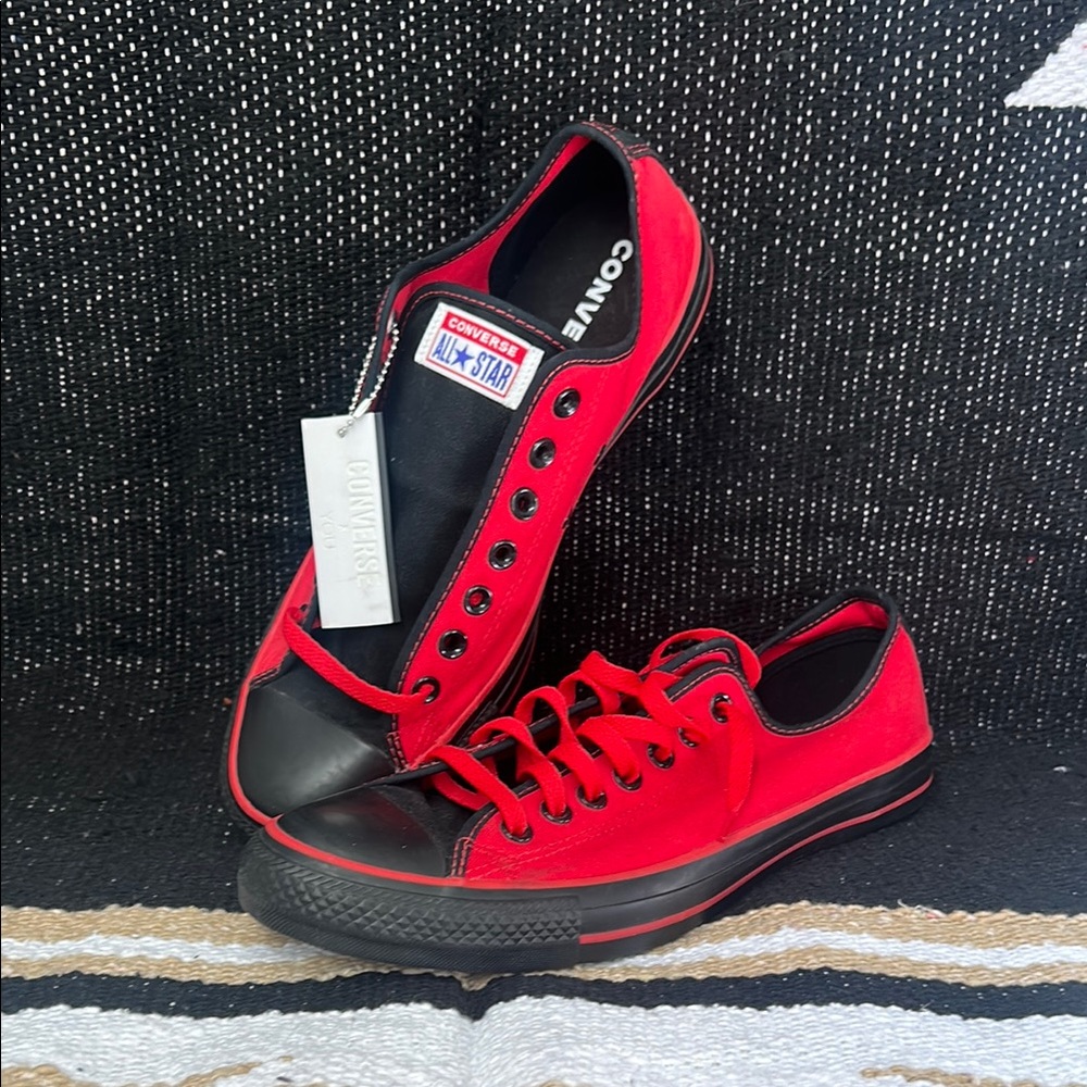 Converse Red and Black Canvas Sneakers with Rubber Toe Cap